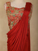 Red Floral Embroidered Georgette Ready To Wear Saree