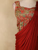 Red Floral Embroidered Georgette Ready To Wear Saree