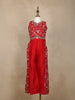 Red Floral Embroidered Palazzo Set For Girls