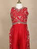 Red Floral Embroidered Palazzo Set For Girls