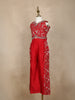 Red Floral Embroidered Palazzo Set For Girls