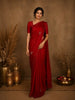 Red Floral Embroidered Raw Silk Saree