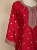 Red Floral Embroidered Silk Anarkali Salwar Suit With Olive Green Dupatta
