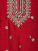 Red Floral Embroidered Silk Anarkali Salwar Suit With Olive Green Dupatta