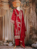 Red Floral Embroidered Silk Salwar Suit with Dupatta