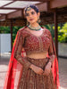 Red Floral Embroidery Bridal Net Lehenga - Diadem