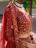 Red Floral Embroidery Bridal Net Lehenga - Diadem