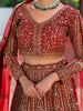 Red Floral Embroidery Bridal Net Lehenga - Diadem