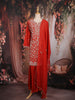 Red Floral Heavy Sequins and Thread Embroidered Design Raw Silk Skirt Top Lehenga