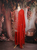Red Floral Heavy Sequins and Thread Embroidered Design Raw Silk Skirt Top Lehenga