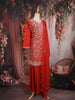 Red Floral Heavy Sequins and Thread Embroidered Design Raw Silk Skirt Top Lehenga