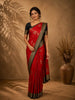 Red Floral Motif Design Semi Banarasi Silk Saree