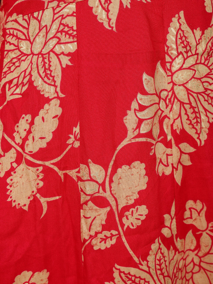 Red Floral Printed Cotton Salwar Suit - Diadem