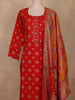 Red Floral Printed Cotton Salwar Suit with Dupatta
