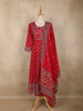Red Floral Printed Design Cotton Anarkali Salwar Suit with Dupatta