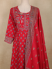 Red Floral Printed Design Cotton Anarkali Salwar Suit with Dupatta
