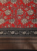 Red Floral Printed Design Mixed Cotton Saree with Contrast Border