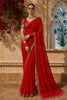 Red Floral Printed Design Pure Tissue Silk Saree