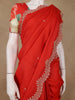 Red Floral Printed Design Pure Tissue Silk Saree