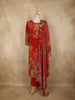 Red Floral Printed and Beads Embroidered Design Synthetic Straight Cut Salwar Suit with Dupatta