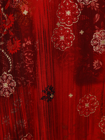 Red Floral Printed Rayon Kurti - Diadem