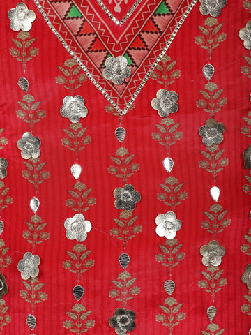 Red Floral Printed Synthetic Palazzo Salwar Suit - Diadem