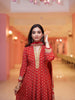 Red Floral Printed Synthetic Salwar Suit