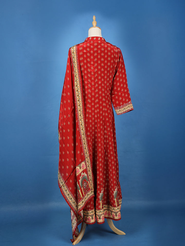 Red Floral Printed Synthetic Salwar Suit - Diadem