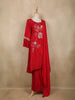 Red Floral Sequins Design Synthetic Salwar Suit