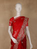 Red Floral Sequins Designed Net Saree