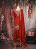 Red Floral Sequins Embroidered Design Crepe Palazzo Suit