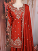 Red Floral Sequins Embroidered Design Crepe Palazzo Suit