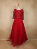 Red Floral Sequins Embroidered Net Gown