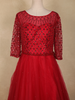 Red Floral Sequins Embroidered Net Gown