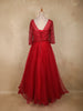 Red Floral Sequins Embroidered Net Gown