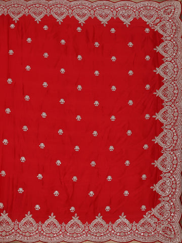 Red Floral Sequins Embroidered Satin Saree - Diadem