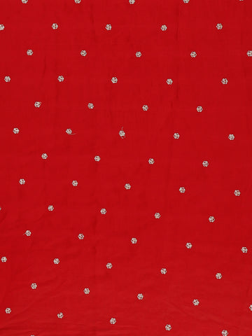 Red Floral Sequins Embroidered Satin Saree - Diadem