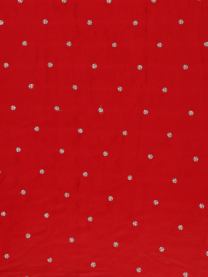Red Floral Sequins Embroidered Satin Saree - Diadem