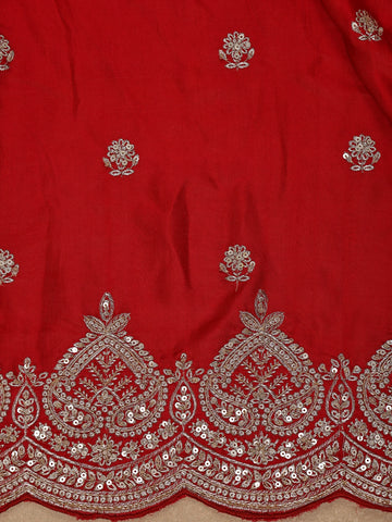 Red Floral Sequins Embroidered Satin Saree - Diadem