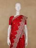 Red Floral Sequins Embroidered Satin Saree - Diadem