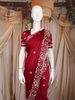 Red Floral Sequins Embroidered Satin Saree