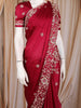 Red Floral Sequins Embroidered Satin Saree