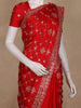 Red Floral Sequins Embroidered Semi Banarasi Saree with Designer Border