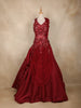 Red Floral Sequins Embroidered Textured Satin Gown