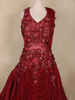 Red Floral Sequins Embroidered Textured Satin Gown
