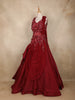 Red Floral Sequins Embroidered Textured Satin Gown