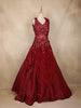 Red Floral Sequins Embroidered Textured Satin Gown