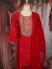 Red Floral Thread Embroidered Design Raw Silk Sharara Suit With Dupatta