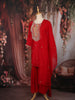 Red Floral Thread Embroidered Design Raw Silk Sharara Suit With Dupatta