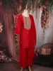 Red Floral Thread Embroidered Design Raw Silk Sharara Suit With Dupatta
